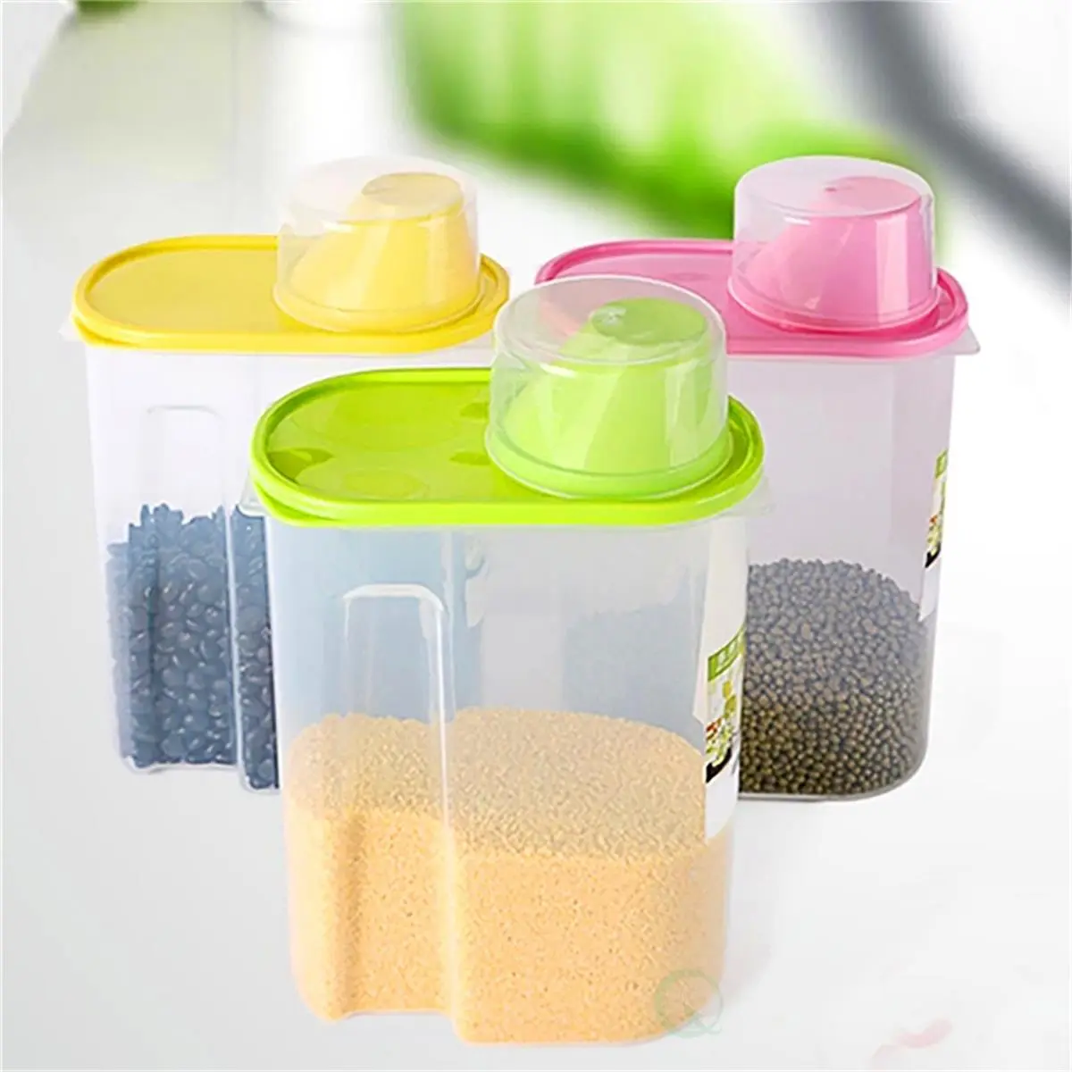 212 MAIN 3-Piece Large BPA-Free Transparent Plastic Food Storage Coffee Set - Airtight 2.5L Leakproof Lidded Dispensers (6.7 Inches Width, Green,Pink,Yellow) for Family All Ages Kitchen & Pet Feeding
