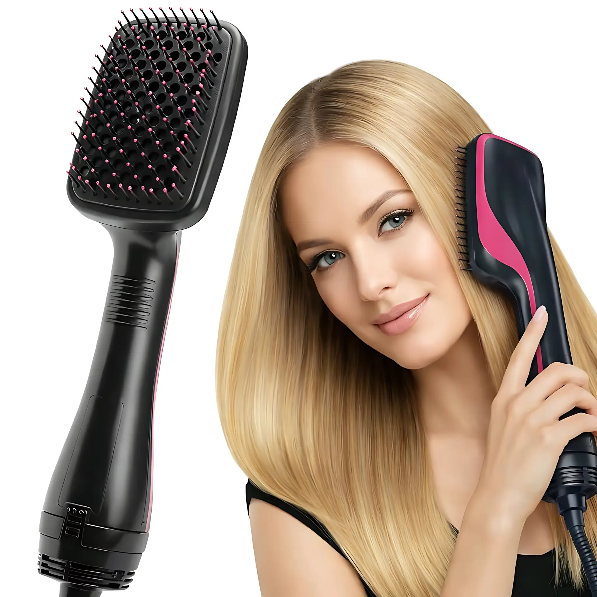 One-Step Hot Air Brush for Women, 3-in-1 Hair Dryer Brush & Straightening Comb, Multifunctional Thermal Hair Styler, Anti-Frizz Smoothing and Volumizing Tool, Salon-Inspired Blowout Styling for Everyday Use Daily Handle