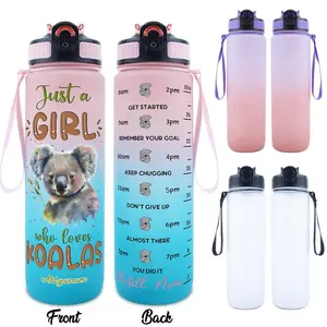 Koala Pattern Water Bottle, 1 Count 32oz Sports Water Bottle with Time Scale, Drinking Bottle for Home Office School Outdoor Camping, Drinkware