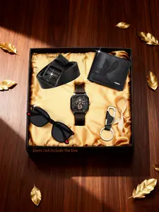 Men's 5-Piece Watch Set, Quartz Movement, Keychain, Belt, Sunglasses, Wallet, Perfect Business Casual Gift for Daily Use, Birthdays, Holidays, Men Accessories