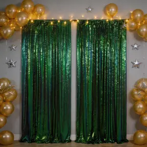 10x10FT Iridescent Green Sequin Photography Backdrop, 2 Panels 5x10FT Glitter Fabric with Radiant Shine for Wedding, Baby Shower, Birthday, Studio Background