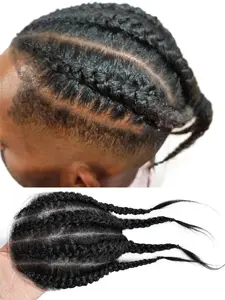 Braids Hair Pieces Men's Replacement System Biological Scalp Hairpiece Real Human Hair Breathable PU Base Cornrows Toupee for Men (5*7/6*8/8*10 inch)