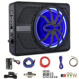 10 Inch Slim Under Seat Subwoofer 800W Powered Car Audio System with Built-in Amplifier & Auto Sync Technology for Enhanced Rock Hip-Hop EDM Sound Quality