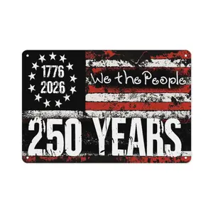 250th Anniversary America Years USA Flag Metal Tin Sign, 12x8 Inch, Wall Decor Man Cave Bar US 1776-2026 Americas Birthday Freedom White