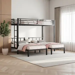 Twin over Twin & Twin Bunk Beds for 3 Detachable Metal Triple Bunk Bed with Guardrails Sturdy Construction for Kids' Safety L Shaped Option, metal cruise heavy duty bunk loft beds Bedframe Bedroom Furniture Space Saving Sleeper