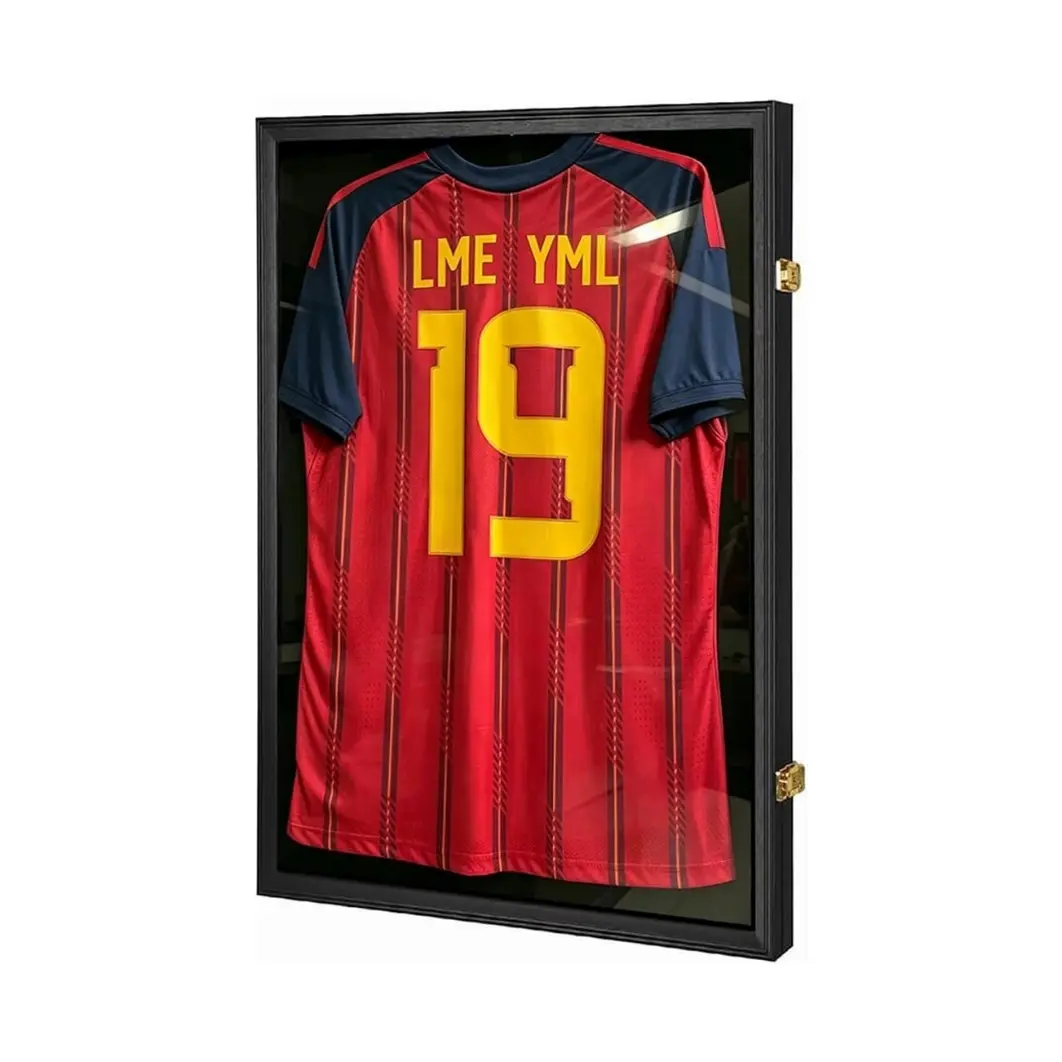Jersey Frame Display Case - Football Jersey Display Frame - Lockable Jersey Shadow Box with UV Protection Acrylic Door and Hanger for Hockey Soccer Basketball Baseball Shirts, Black