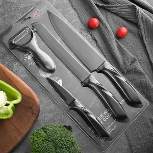 Black kitchen knife set of 4 pieces, stainless steel kitchen knives, sharp slicing, durable and easy to clean, cooking tools for the kitchen, suitable as a gift recommendation.