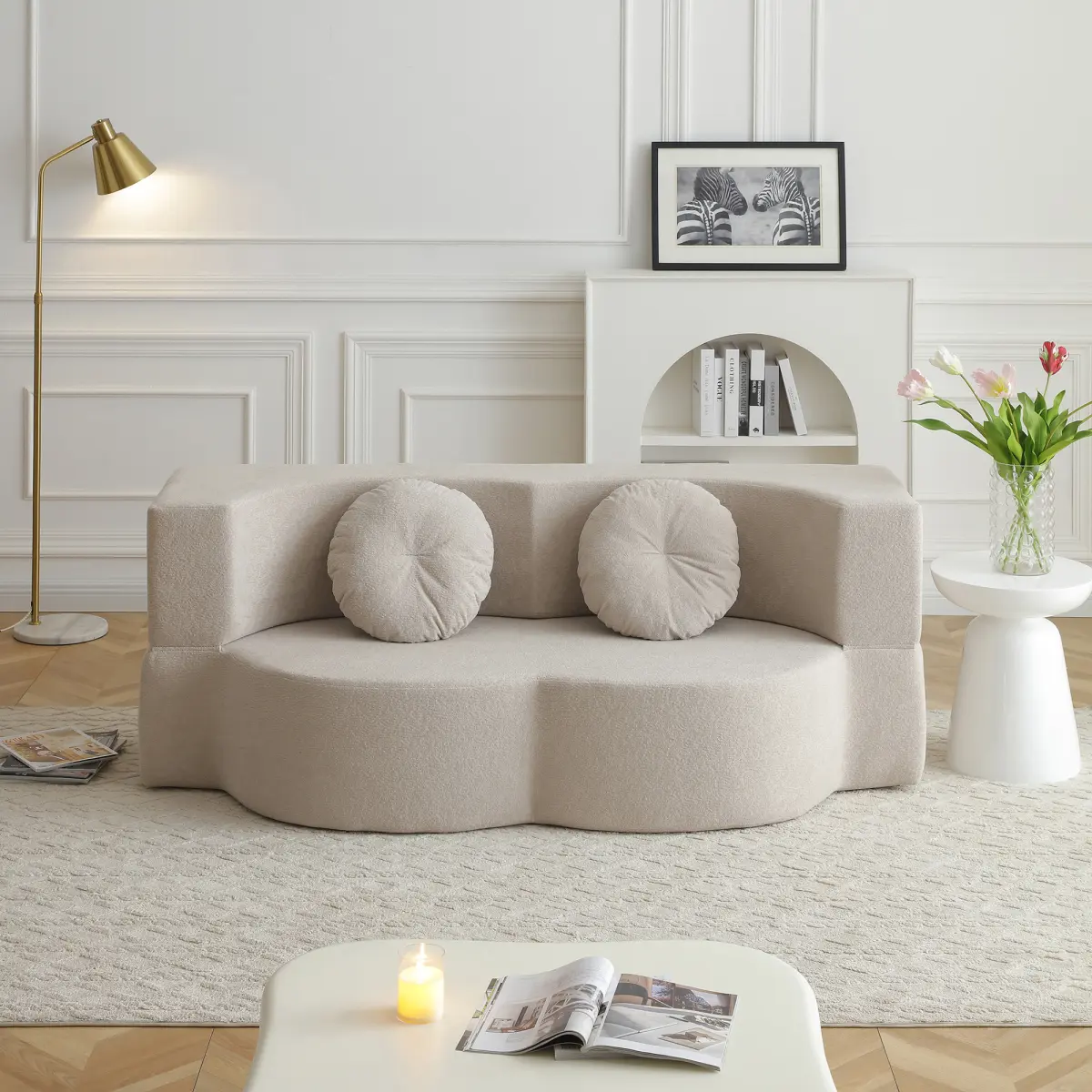 2-in-1 Folding Sleeper Sofa Bed with Pillow, Twin Sleeper Sofa, Floor & Futon Loveseat Couch, Foam Folding Mattress Sleeper for Living Room, Guest Use, Office, Apartment, No Assembly Required,Khaki