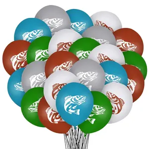 30 Pcs Bass Balloons Bass Fishing Party Decoration Balloons 12 Inches Latex Balloon For Baby Shower Gone Fishing Birthday Party Decorations