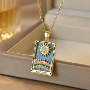 Women's Retro Tarot Symbols Titanium Steel Pendant Necklace - Female, Hypoallergenic, Exquisite Spiritual Healing Jewelry, Long Chain for Daily Wear