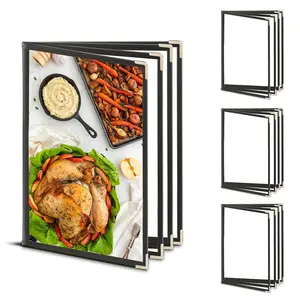 4Pack Menu Covers 8.5 X 11 Inch,Menu Holder 4 Page 8 View Transparent Restaurant Menu Cover Book Fits 8.5x11" Standard Size, Clear Menu Sleeves, Leather-Style Design, Black