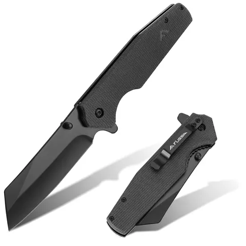 #blackfriday FLISSA Pocket Knife, 3.5" Folding Stonewash Blade Tactical Knife, Micarta Handle, for Outdoor, Survival, Hunting and Camping, Great Gifts for Dad