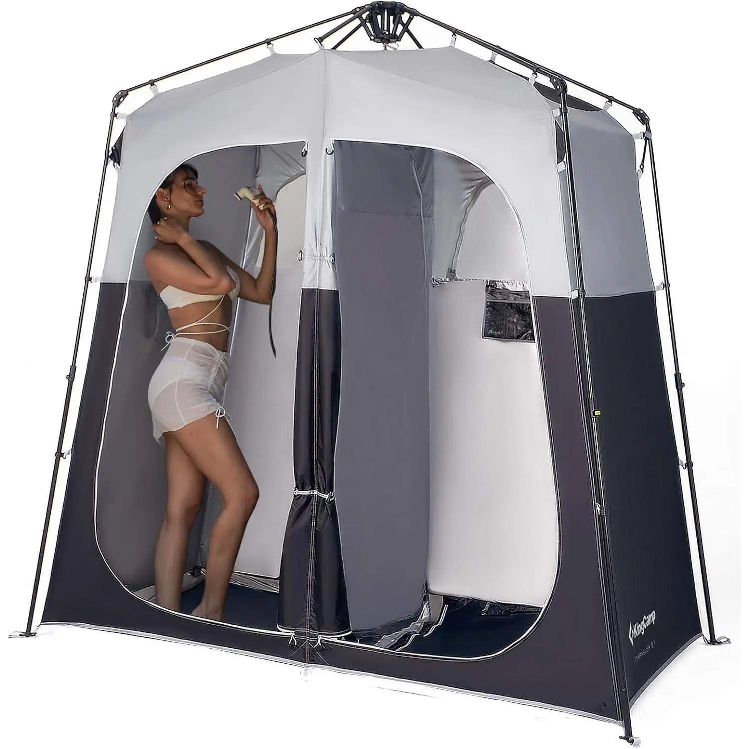 KingCamp Instant Shower & Toilet Shelter, Portable Stable 2-Large-Room Privacy Unit with Floor, Camping Tent for Tentcamping, 60s Setup Camping Accessories & Outdoor Shade Solutions for Beach Hiking, Beach Tents, Portable Outdoor Bathroom Enclosure Tents