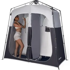 KingCamp Instant Shower & Toilet Shelter, Portable Superiorly Stable 2-Large-Room Privacy Unit with Floor, Tents for Camping, Setup Under 60s for Beach & Hiking
