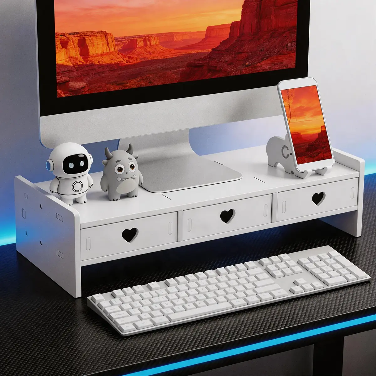 Monitor Stand Riser with 3 Drawers, Desktop Organizer for Laptop & Computer, Office Desk Storage Shelf for Home Office Workspace