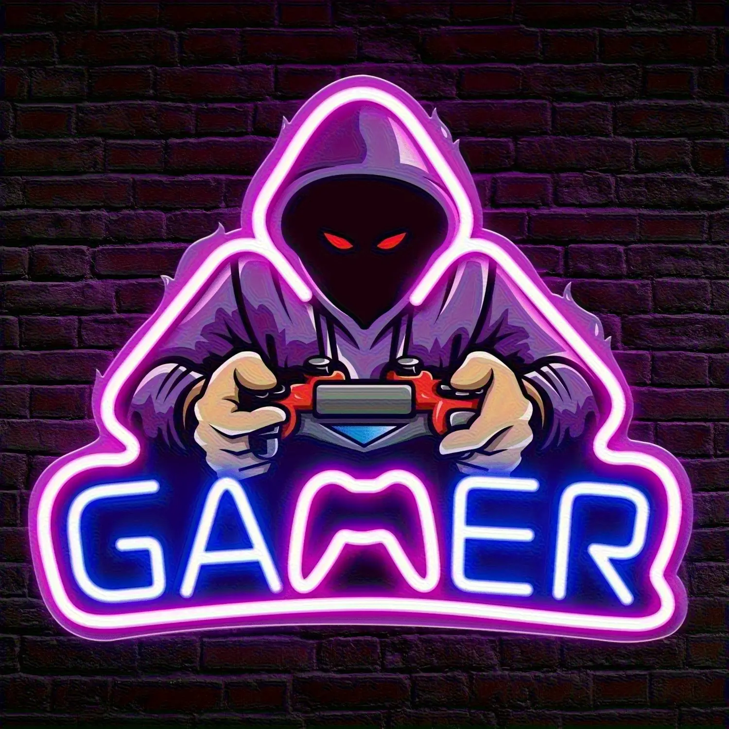 Blue + Pink Mysterious Gamer-Shaped Neon Sign with UV Printing, USB-Powered Dimmable Neon Accent Lights, Glowing Sign Decorative Lights for LED Room Decor, Bedroom Game Room Decor