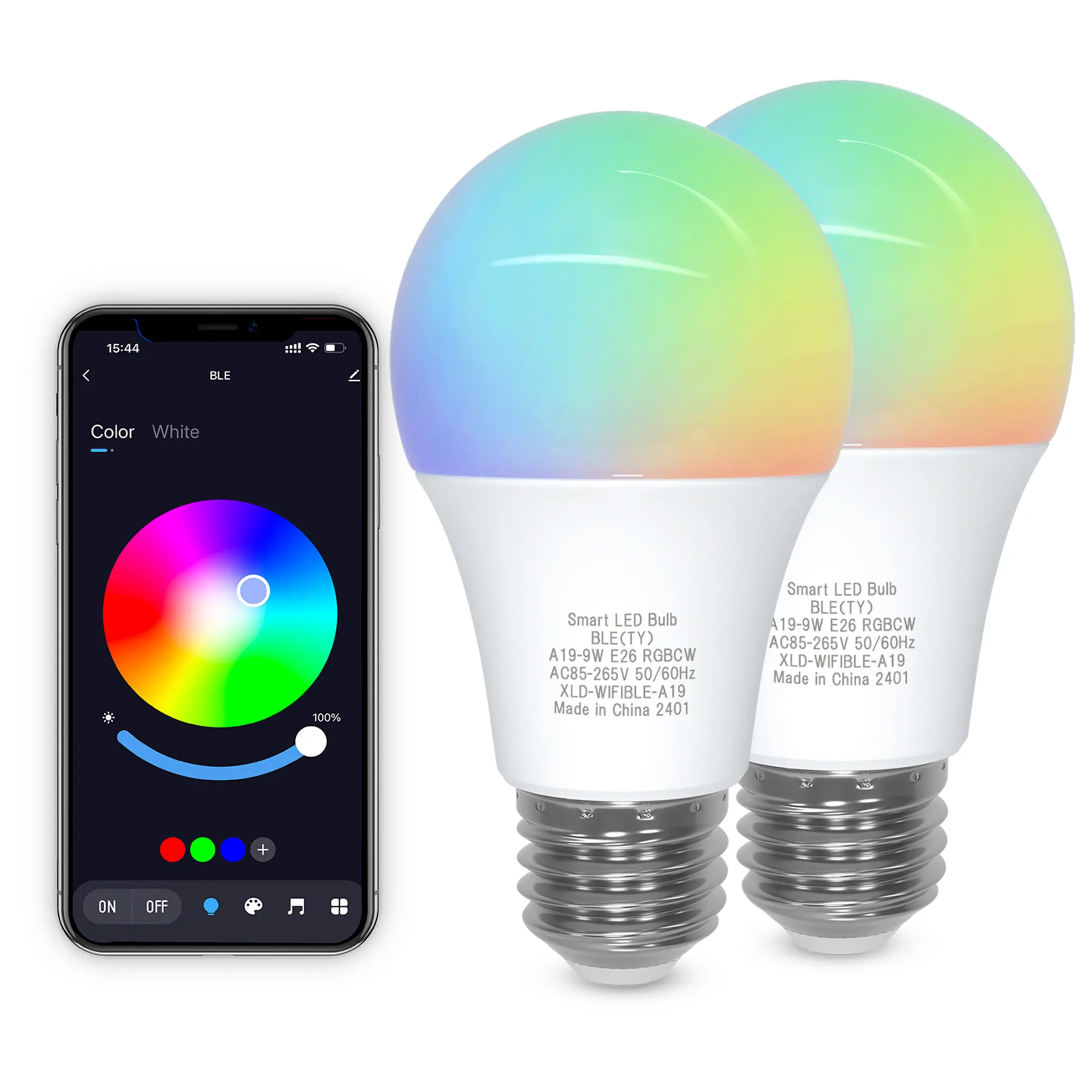 Smart Light Bulb A19 E26,9W LED Light Bulb Color Changing APP Dimmable, 60W Equivalent RGBCW LED Bulb 900 Lumens Multicolor,2P (No WiFi Connection)