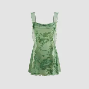 Cider [size 0-10] Mesh Cowl Neck Floral Ruffle Hem Ruched Mini Dress