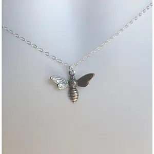 Silver Bee Necklace - Sterling Silver Bumble Bee Necklace - Animal Jewelry - Honey Bee Necklace