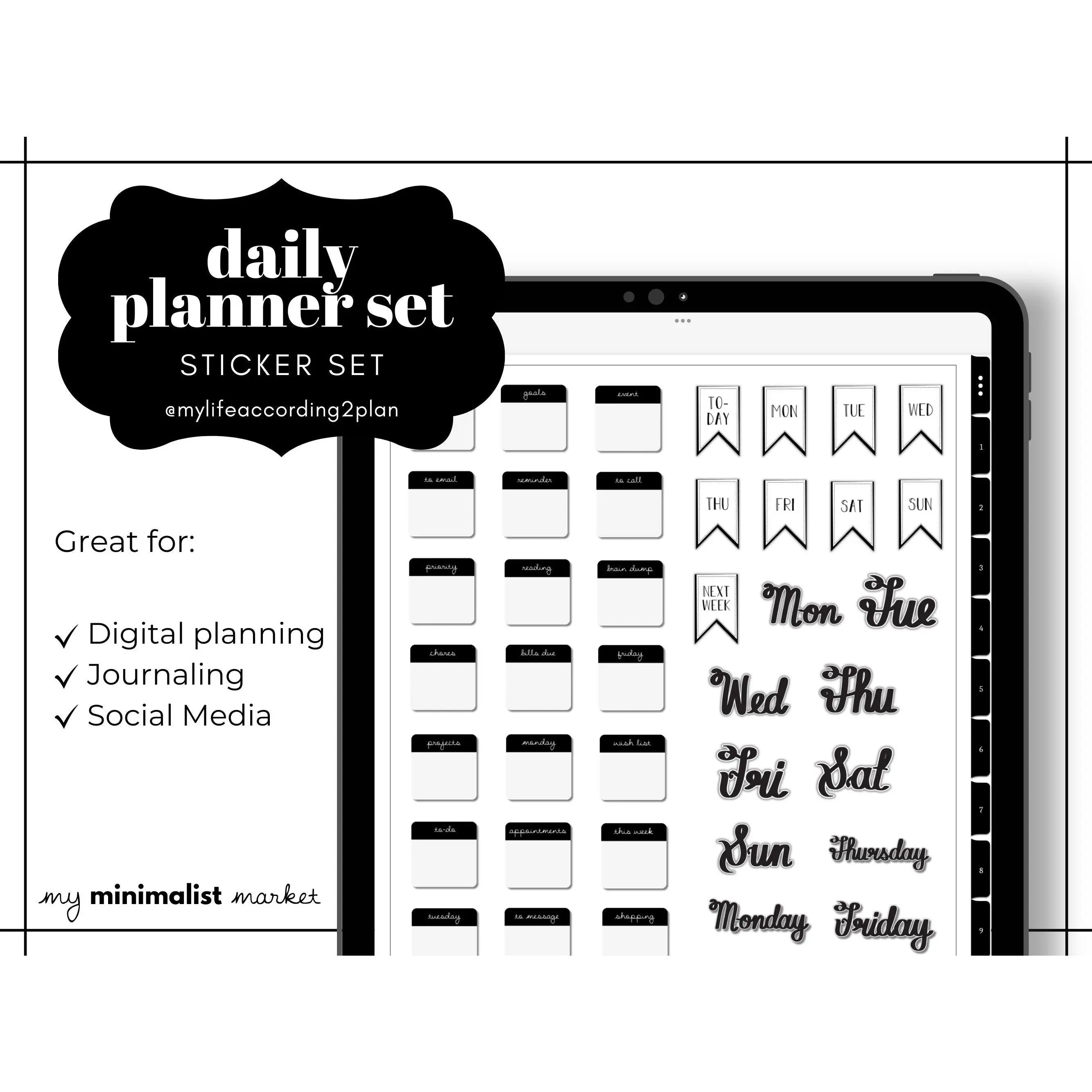Minimalist Everyday Stickers, Planning and Bujo Labels Sticker Set, Digital Planner Stickers, GoodNotes 5 Elements, Precropped
