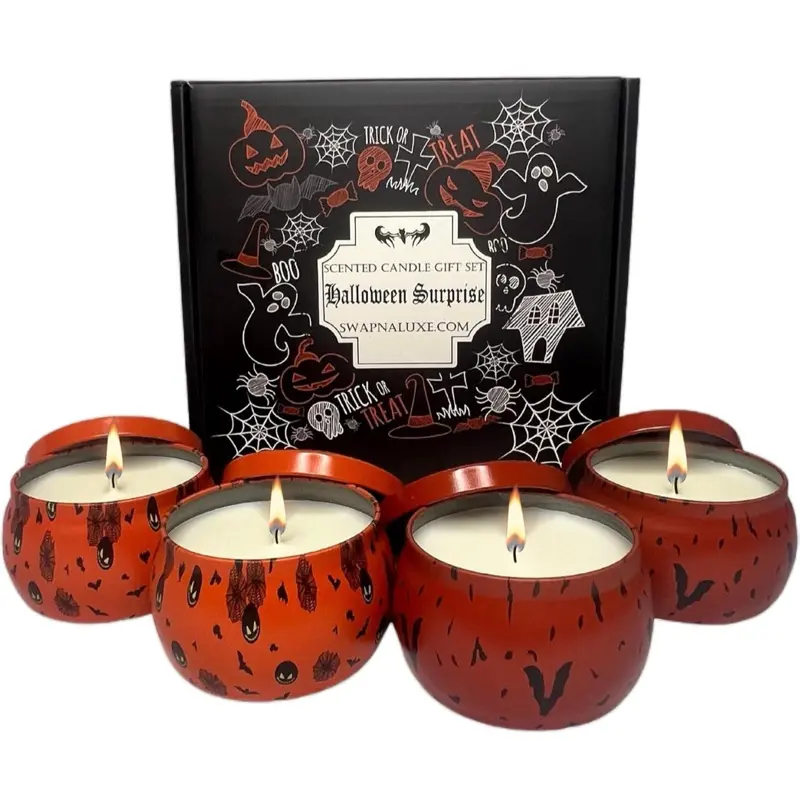 SWAPNA Halloween Home Aromatherapy 100% Natural Soy Wax Candle Gift Set for Friends Family Autumn Harvest ,Haunted Woods Spooky ,Pumpkin Patch ,Witch's Brew 4 x 4.4 oz Scented Candles