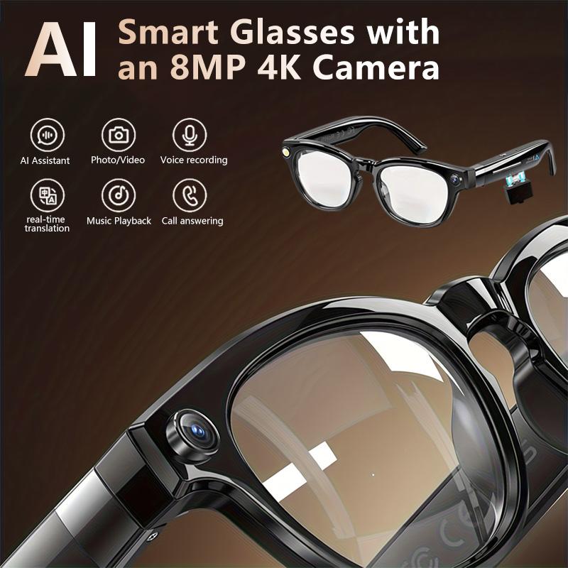 AI Smart Glasses with  8MP HD Camera,4k Photos, 1080P Video Recording , Real Time Translation, Voice Assistant,  for Travel, Meetings & Vlogging, Bluetooth Eyewear with Voice Assistant and Photochromic Lenses ,touch adjustment, next gen gadgets
