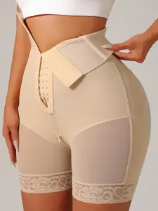 1 Women's Stretchy Lace Solid Color High Waist Tummy Control Butt Lifter Stretch Bottoms, Underwear, Tummy Tuck Clothes, Colombian Shapewear, Front Adjustable Hook Closure Compression Shaper Shorts, Shaping Panty, Fitness & Daily Leisure