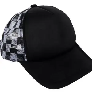 Checkered Black Hat with Unique Black and White Plaid Design