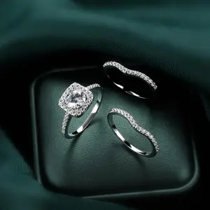 Three-in-One Halo Wedding Bridal Ring Set for Women,Cubic Zirconia Engagement Eternity Rings,rings for Women,ring Stack,ring Sterling,jewelry for Women
