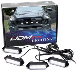 iJDMTOY 4pc Black-Out Smoked Lens Xenon White Full LED Front Grille Mesh Mount Marker Clearance Light Kit For 2024-up Toyota Tacoma TRD Sport, PRO, Off-Road or Pre-Runner