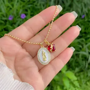 Wholesale Jewelry Simple Style Classic Style Cross Copper Zircon 18K Gold Plated Inlay Belcher Chain Multi Charms Necklace