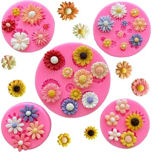 5Pcs Daisy Flower Silicone Molds Small Sunflower Mold for Chocolate Fondant Cake Candy Candle Resin Soap Ice Cube Baking