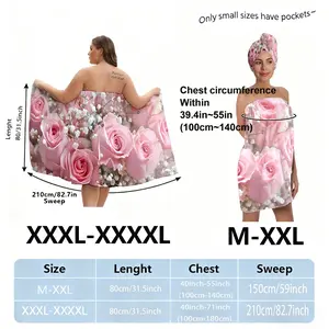 XXXXL plus-size bathrobe set with beautiful and vibrant floral patterns, suitable for women, ideal for use after bathing, at the spa, or by the pool as an absorbent hair wrap. A must-have for home or travel.
