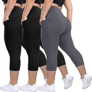 3 Pack Plus Size Capri Leggings for Women -Stretchy 1X-Large-5X Tummy Control High Waist Spandex Workout Yoga Pants