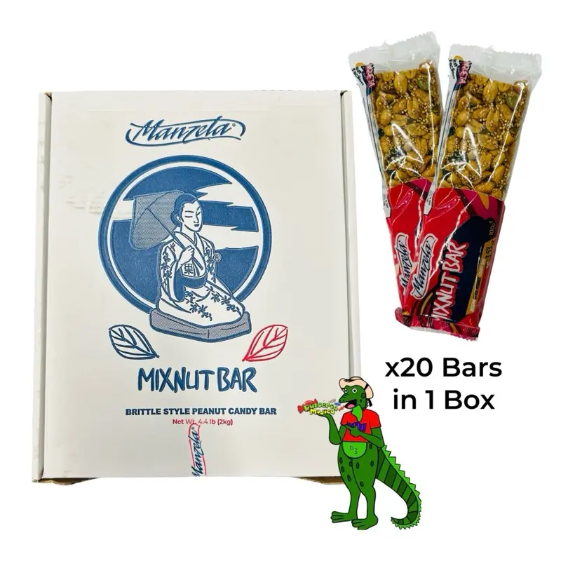 Manzela Mixed Nut Bar Box - Brittle Style Peanut Candy Bar, Box Contains 20 pieces, 4.4lb (2kg)