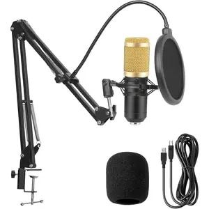 Professional Condenser Microphone Kit, with Boom Arm Stand Pop Filter Shock Mount Mute USB Microphone for Podcast Recording Video Gaming Singing Streaming YouTube