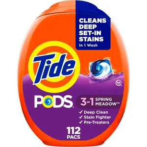 Tide PODS laundry detergent pacs, 3-in-1 Stain Remover, Odor Fighter, Color Protector, 112 Count, HE compatible, Spring Meadow Scent