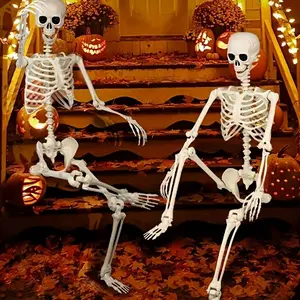Posable Halloween Skeleton - Full Body Life Size Plastic Bones with Movable Joints, Spooky Halloween Decor for Parties, Detailed Design for Ultimate Fright
