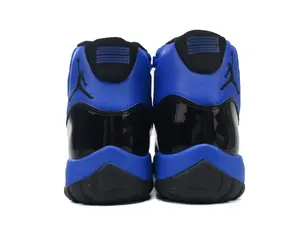 Royal Blue Black Gloss Patent Leather High Top Retro Basketball Sneakers Unisex, Black Heel Embroidery, Breathable Blue Mesh Upper & Grippy Solid Black Rubber Outsole #RetroBasketballShoes #HipHopKicks #U