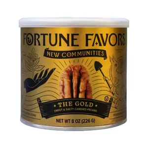 Fortune Favors Candied Pecans, Sweet and Salty Snack, Hand Crafted in Small Batches, USA-Grown (8oz, Gold)