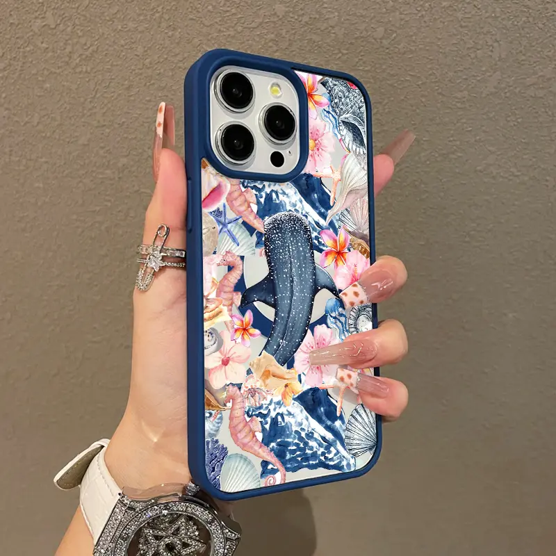 Whale Shark Hibiscus Adorable Magnetic Case for iPhone11/12/13/14/15/16/17/promax MagSafe Compatible, Lightweight, Anti-Fall | Girly & Chic Style