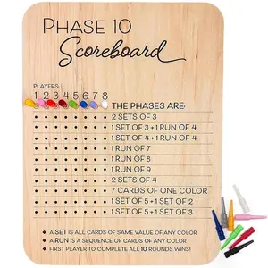 Outdoor Phase 10 Scoreboard, Wooden Scorecard & Round Tracker, Durable Game Accessory, Ideal for Family Gatherings, Fun Outdoor Activity, Scorekeeping