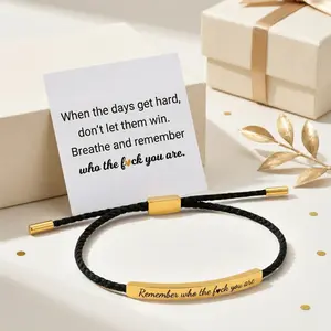 "Remember Who The F You Are" Motivational Bracelet for Men & Women - Engraved Stainless Steel Braided Rope Jewelry, Adjustable Inspirational Gift for Daughter, Best Friend & Family