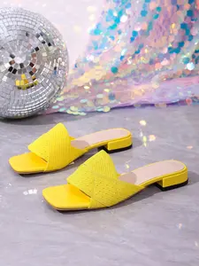 Women's Square Toe Low Heel Braided Sandals, Wide Fit Casual Flip Flops, Bright, Perfect for Summer