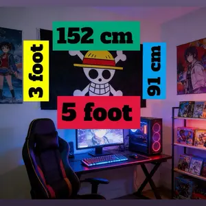 Manga Style Jolly Roger Flag Iconic Pirate Cosplay Wall Banner 5ft x 3ft Weather Resistant Polyester Decorative for Indoor Outdoor Use Perfect for Enthusiasts and Fans