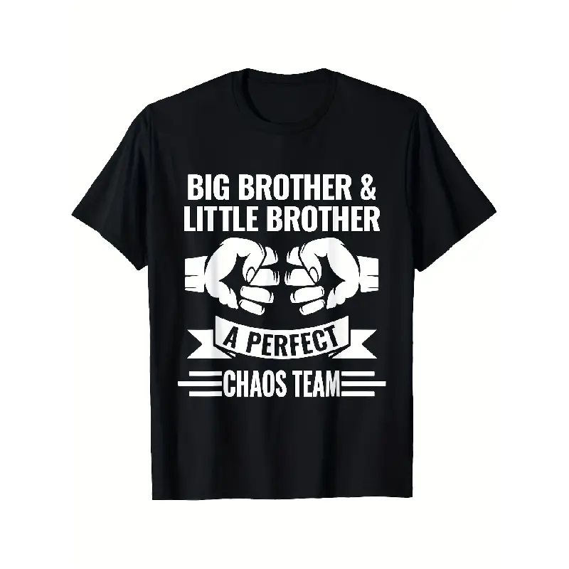 Big Brother & Little Brother Chaos Team Sibling Matching T-Shirts - Retro Graphic Tee with Boxing & Sibling Design, Machine Washable Casual Round Neck Short Sleeve Shirts for Brothers, Family Gifts, Birthday Party  Crewneck Tshirt