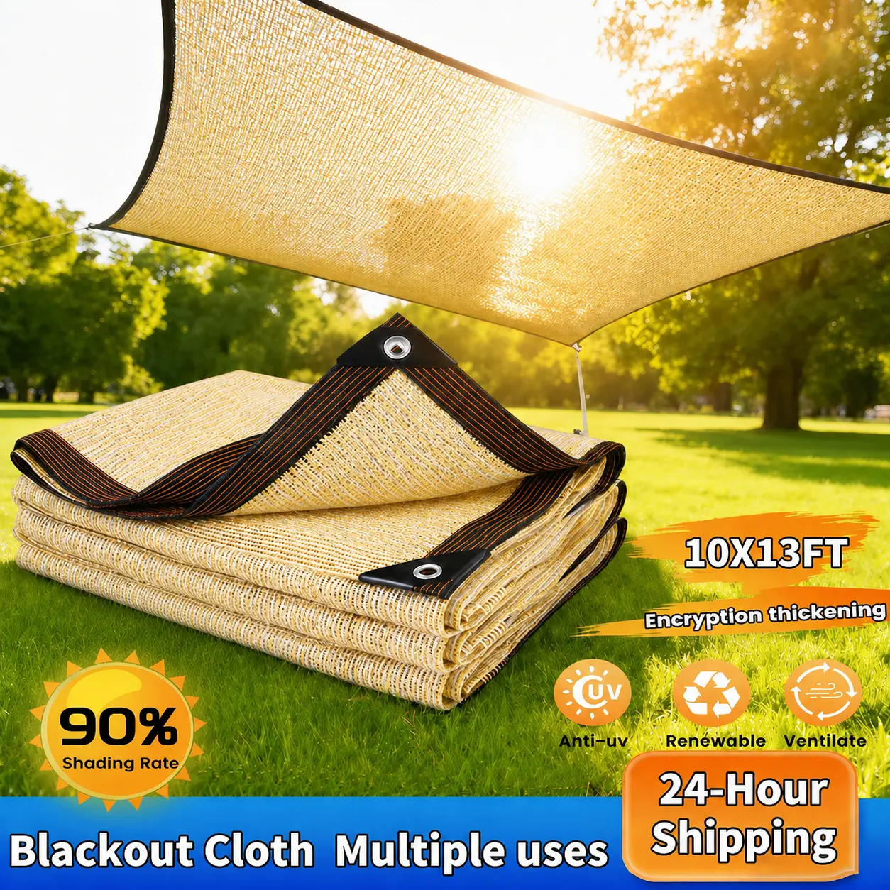 10x13 FT Sunshade Netting with Grommets 70-90% Resistant Sun Shade Breathable Woven PE Mesh for Plant Pergola Patio Yard Greenhouse Chicken Coop Outdoor Shade PE Pool and Outdoor Camping Accessories mesh shade net cover sunshade, Shaded Canopy, Garden