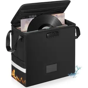 Fireproof Vinyl Record Storage Box, Record Storage Organizer with Lock Fireproof Record Case for 50+ 7/10/12 Inch Single Vinyl Records Large Capacity File Storage Organizer