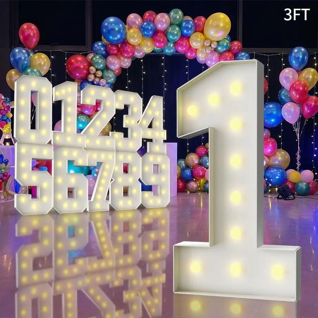 Marquee Light-Up Numbers 0-9, 3-Ft Large Decorative Letter Signs, Pre-Cut DIY Foamboard, for Baby Shower, Birthday, Wedding, Engagement, Anniversary & Graduation Party