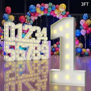 Marquee Light Up Number 3FT Large Decorative Letters Signs for Party Decorations Baby Shower Birthday Wedding Engagement Anniversary Graduation Pre-Cut DIY Foamboard Number 0-9 Party Lights